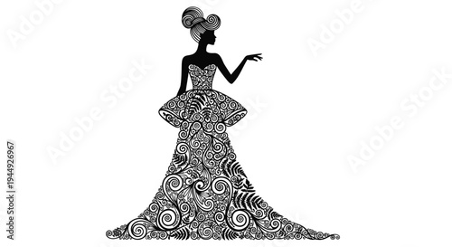 Vector illustration of a woman in a floral evening gown