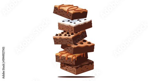 Stack of Delicious Gourmet Chocolate Brownies with Various Toppings