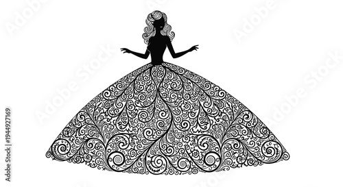 Vector illustration of a woman in a decorative ball gown