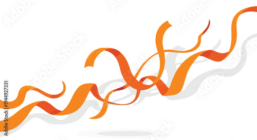 Abstract Orange Wavy Ribbon Elements on White Background