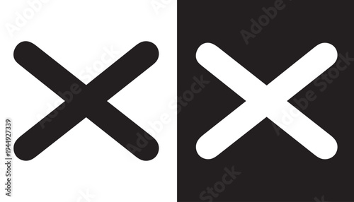 Close Button Silhouette Icon—UI Cancel, Exit or Dismiss Symbol for Mobile App and Web Interface, Black and White Background for Light and Dark Mode