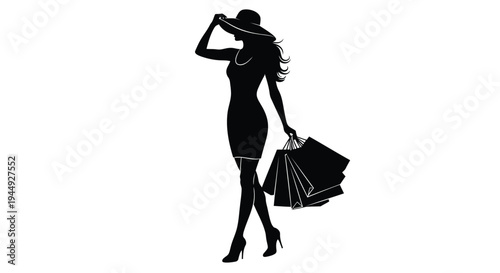 Black silhouette of a woman with shopping bags vector