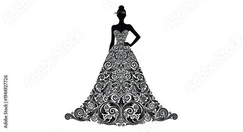 Vector illustration of a woman in a black and white formal gown