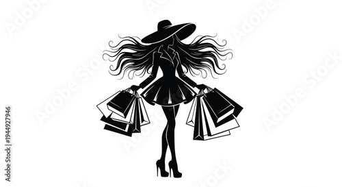 Vector illustration of woman with shopping bags