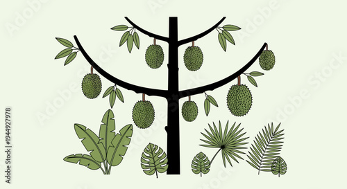 Green leaves and tropical tree branches.