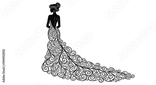 Vector illustration of a woman in a long floral dress
