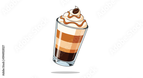 Layered Iced Coffee Drink with Whipped Cream and Caramel Drizzle