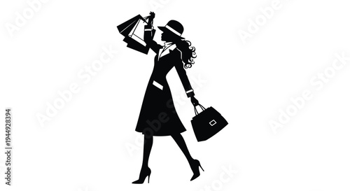 Vector silhouette of a businesswoman with megaphone and briefcase