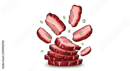 Illustration of Sliced Roasted Pork Belly with Green Onions