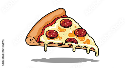 Cartoon Pepperoni Pizza Slice with Melting Cheese