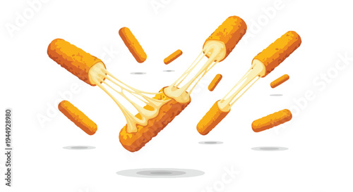 Floating Mozzarella Cheese Sticks with Melted Stretchy Cheese Illustration