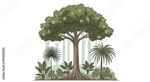 Large Tree with Green Leaves Standing.