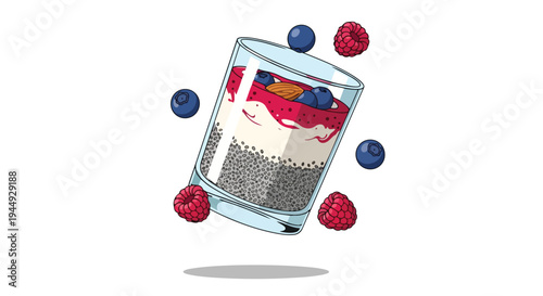 Healthy Chia Seed Pudding with Fresh Berries in a Glass