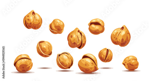 Set of Raw Chickpeas Isolated on White Background