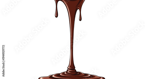 Rich Dark Chocolate Sauce Pouring Down Isolated on White Background