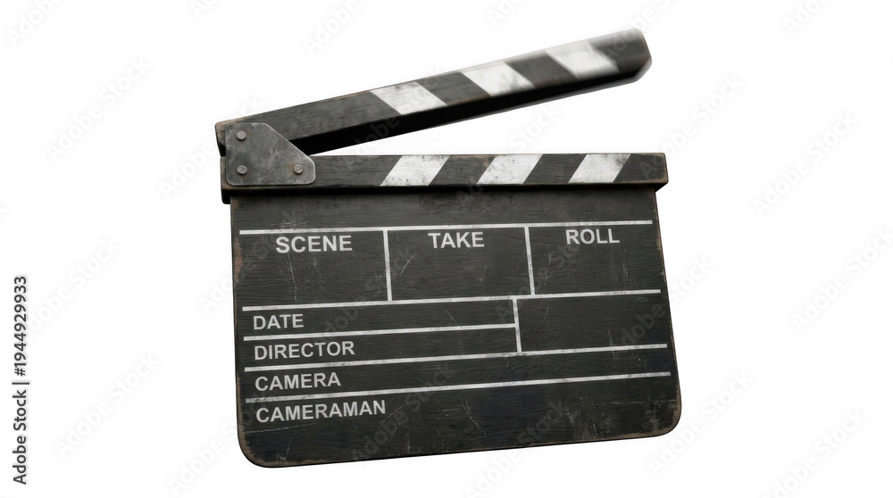Fototapeta premium Blank film clapperboard on white background for movie production and video editing projects