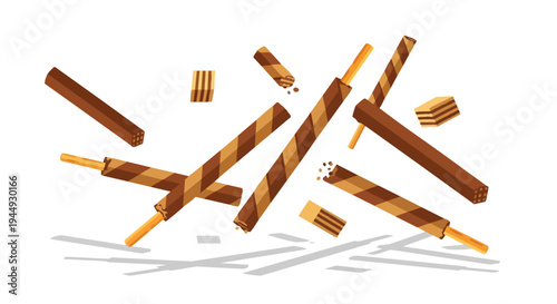 Falling Chocolate Wafer Rolls and Crispy Biscuit Pieces Illustration