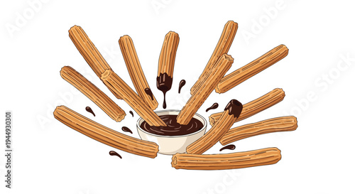 Delicious Churros with Chocolate Sauce Dip Illustration