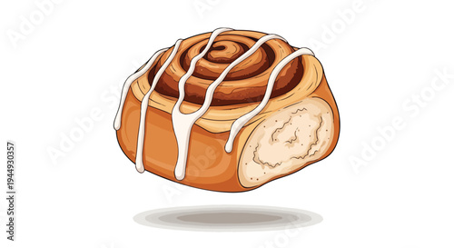 Delicious Cinnamon Roll with White Glaze Icing Illustration
