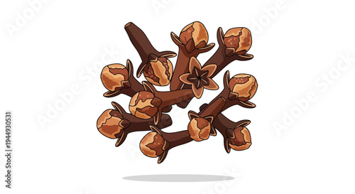 Illustration of Dried Clove Spice Buds Isolated on White Background