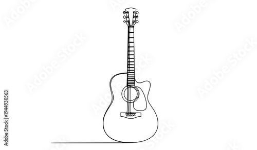 Continuous line acoustic guitar outline vector minimalist music instrument illustration