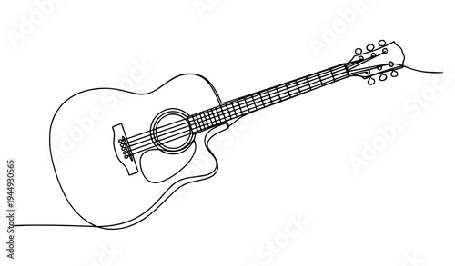 Minimalist continuous line drawing acoustic guitar vector illustration modern one line music instrument design