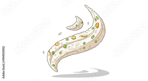 Floating Fried Rice with Vegetables Illustration