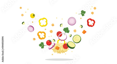 Fresh Vegetables and Grains Falling for Healthy Salad Preparation