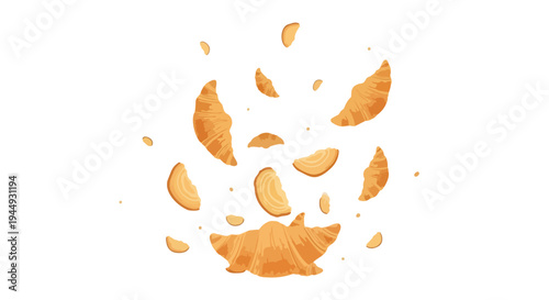 Floating Croissants and Pastry Crumbs Illustration