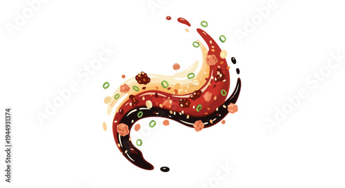 Dynamic Swirl of Asian Stir Fry Sauce with Vegetables and Spices