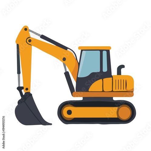 Hydraulic Excavator on Tracks – Flat Vector Heavy Construction Equipment Illustration