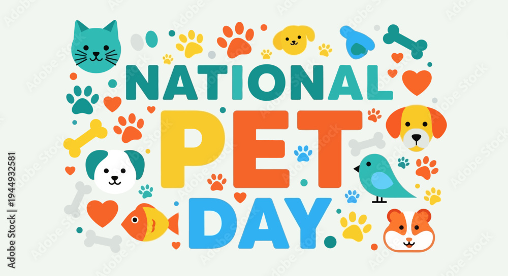 Fototapeta premium Celebrate National Pet Day with Cute Animals and Paw Prints - A Day for Our Beloved Companions