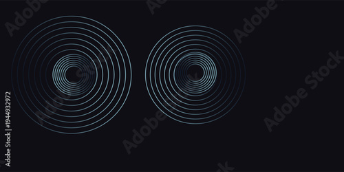 Blue abstract background with glowing circles. Swirl circular lines pattern. Geometric spiral. Twirl element. Modern graphic design. Futuristic technology concept.