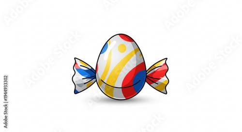 Colorful wrapped candy egg with twisted ends on white background sweet treat illustration