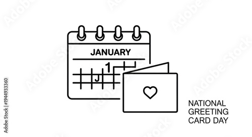 National greeting card day january 1st calendar heart symbol illustration