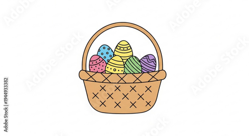 Colorful easter eggs in a woven basket festive holiday decoration with vibrant pastel colors