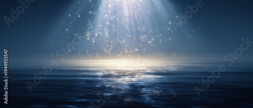 神秘的な光が水面に降りる瞑想とヒーリングの背景