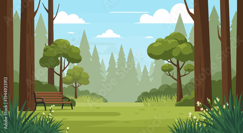 Brown wooden outdoor park bench.