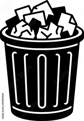 Waste basket or office trash can in one line art style. Drawing with editable black stroke on a white background.
