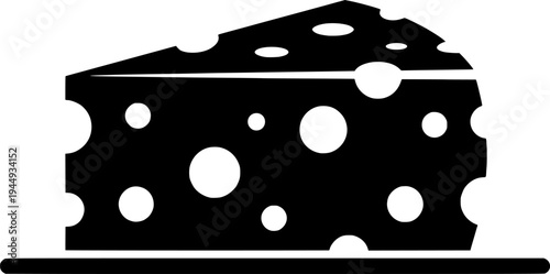 A triangular piece of cheese with large holes on a horizontal line. Drawing in one line art style with editable black stroke.
