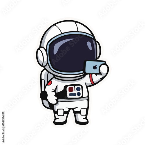 Cute Cartoon Astronaut Character in Spacesuit Taking Selfie with Smartphone, Isolated Vector Illustration