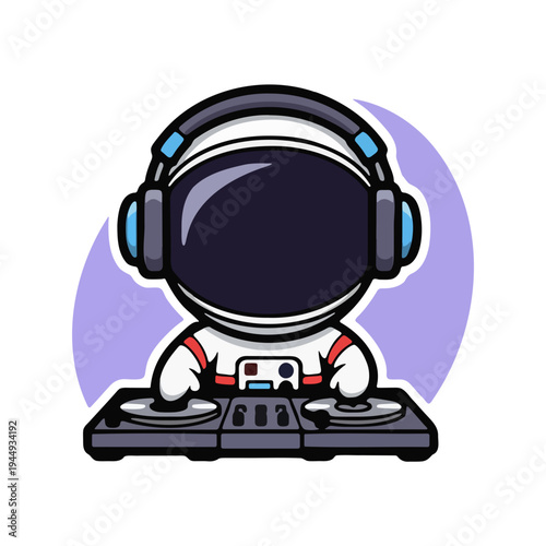Cute Cartoon Astronaut Character play DJ Isolated Vector Illustration