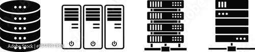 Vector set of database and server icons representing data storage cloud computing network infrastructure web hosting and information technology hardware