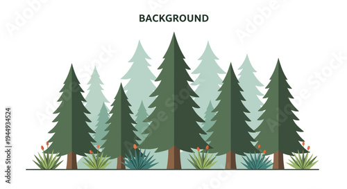 Evergreen Trees Forest Foliage Illustration.