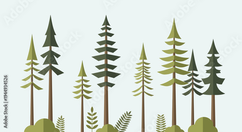 Evergreen Trees Forest Green Foliage.