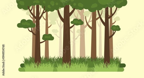 Illustration of trees with green leaves.