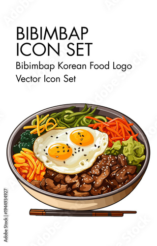 Bibimbap Korean Food Logo - Vector Icon Set for Culinary Branding and Asian Cuisine Design