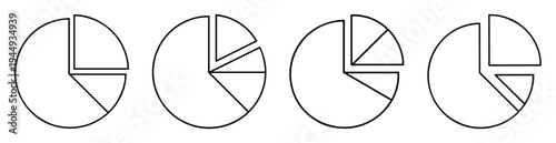 Four black and white pie charts showcasing different proportions and data distribution