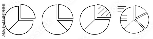 Various pie charts displaying different proportions and a shaded sector for emphasis