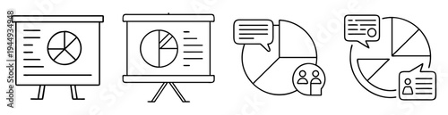 Financial pie chart presentation showing company revenue and project management meeting